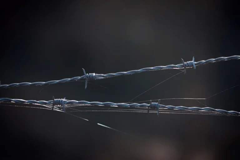 Metalna žičana ograda sa bodljikavom žicom kao simbol postavljanja granica i zaštite bez sukoba